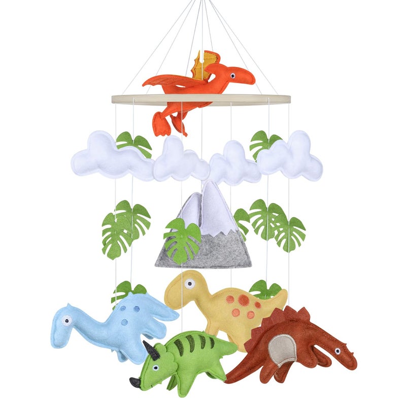 CLYMENE Dinosaur Baby Mobile for Crib Baby Nursery Dinosaur Mobile Gender Neutral Baby Stuff for Dinosaur Theme Nursery Handmade Felt Hanging Dino and Mountain Room Decor for Boys Girls - Image 2
