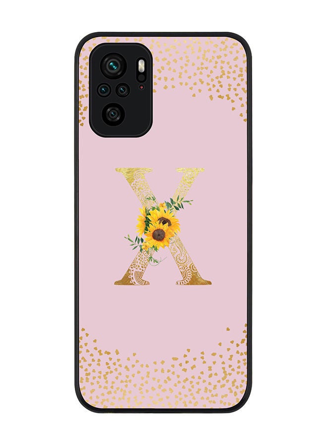 Stylizedd Rugged Black edge case for Redmi Note 10S/Redmi Note 10 4G Slim fit Soft Case Flexible Rubber Edges Anti Drop TPU Gel Thin Cover - Custom Monogram Initial Letter Floral Pattern Alphabet - X (Pink ) - Image 1