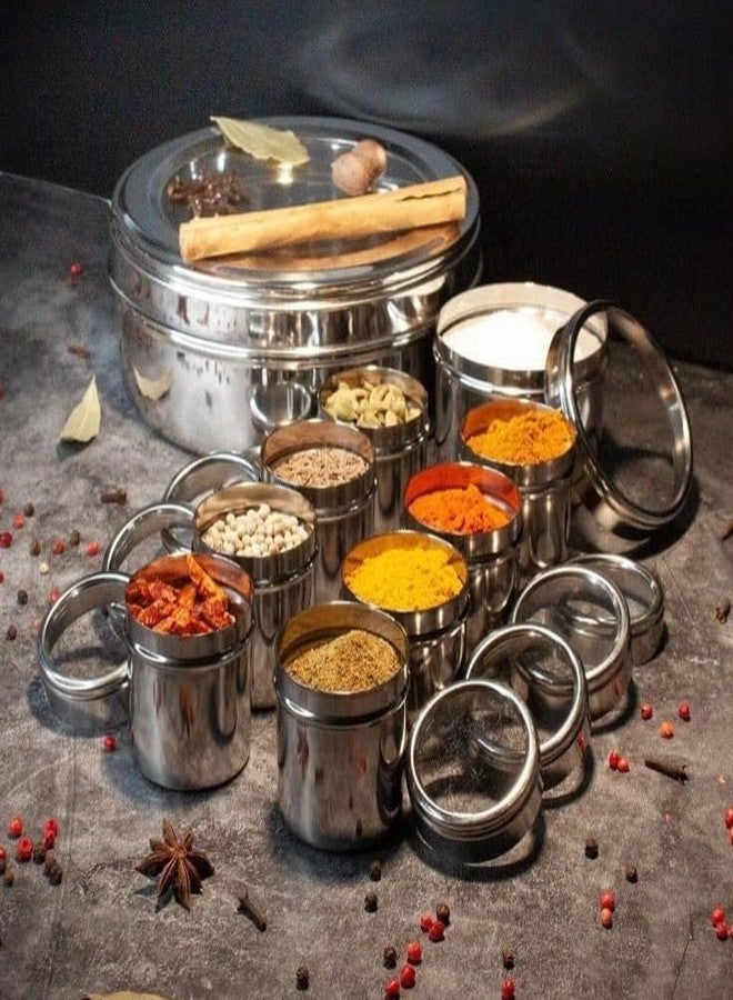 VISAXMI 9 in 1 Masala Box for Kitchen Stainless Steel | Spice Container | Masala Dabba Steel | Masala Dani | Spice Jars with Individual See through lid - Silver (150 ml) each - Image 5
