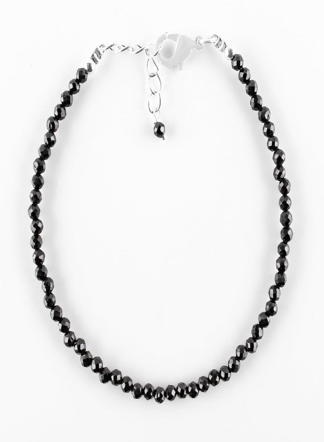 YANARA Natural Black Spinel Gemstone Micro Beads Dainty Simple Bracelet Jewelry for her Birthstone, Energy Crystals, Silver Plated Chain 8 inch Thoughtful Gifts For Her - Image 4