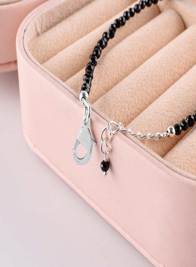YANARA Natural Black Spinel Gemstone Micro Beads Dainty Simple Bracelet Jewelry for her Birthstone, Energy Crystals, Silver Plated Chain 8 inch Thoughtful Gifts For Her - Image 2