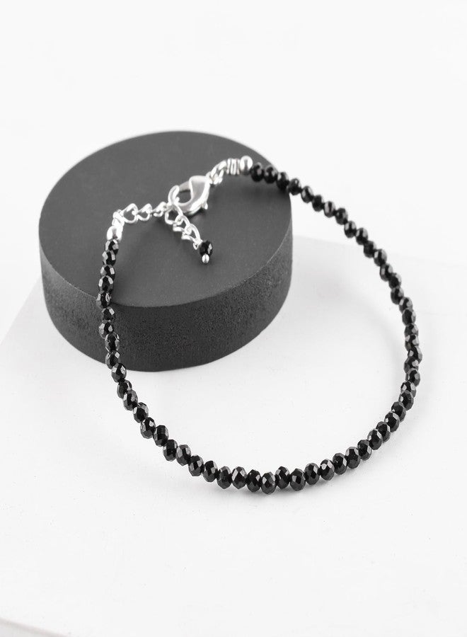 YANARA Natural Black Spinel Gemstone Micro Beads Dainty Simple Bracelet Jewelry for her Birthstone, Energy Crystals, Silver Plated Chain 8 inch Thoughtful Gifts For Her - Image 5