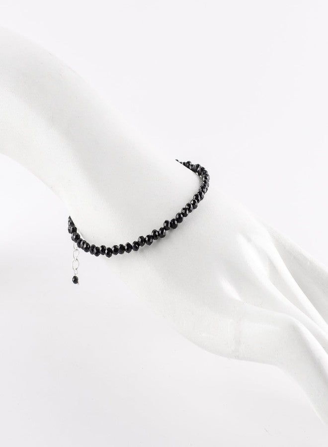 YANARA Natural Black Spinel Gemstone Micro Beads Dainty Simple Bracelet Jewelry for her Birthstone, Energy Crystals, Silver Plated Chain 8 inch Thoughtful Gifts For Her - Image 3