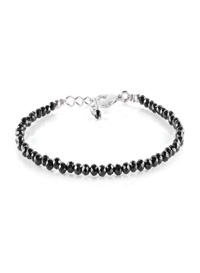 YANARA Natural Black Spinel Gemstone Micro Beads Dainty Simple Bracelet Jewelry for her Birthstone, Energy Crystals, Silver Plated Chain 8 inch Thoughtful Gifts For Her - Image 1