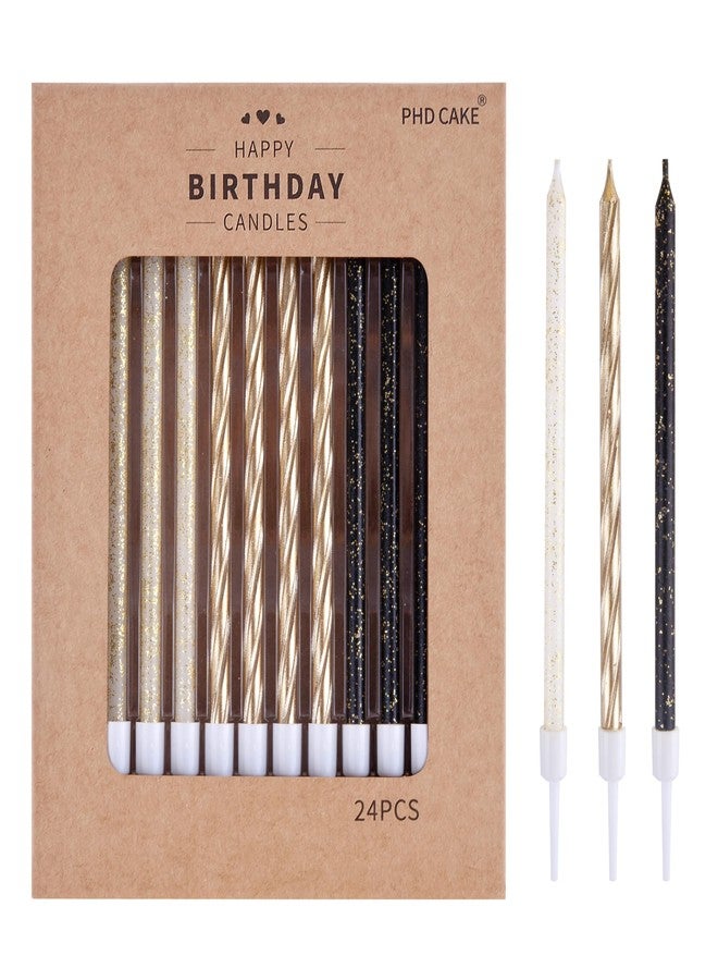 PHD CAKE Gold, Black, White Long Thin Birthday Candles, Cake Candles, Birthday Parties, Wedding Decorations, Party Candles - Image 1