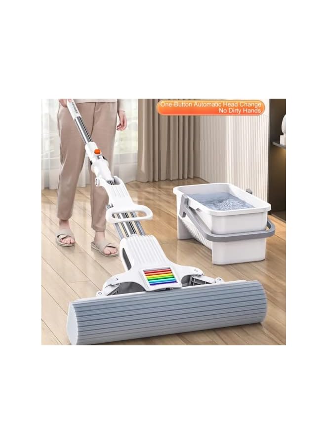 ZALCOON Rainbow Cotton Sponge Mop 13 Inch with Bucket & 3 Super Absorbent Sponge Refill, |Automatic Sponge Release system | Household Cleaning Tool for Kitchen, Tiles, Multi-Surface Hard Floors - Image 5