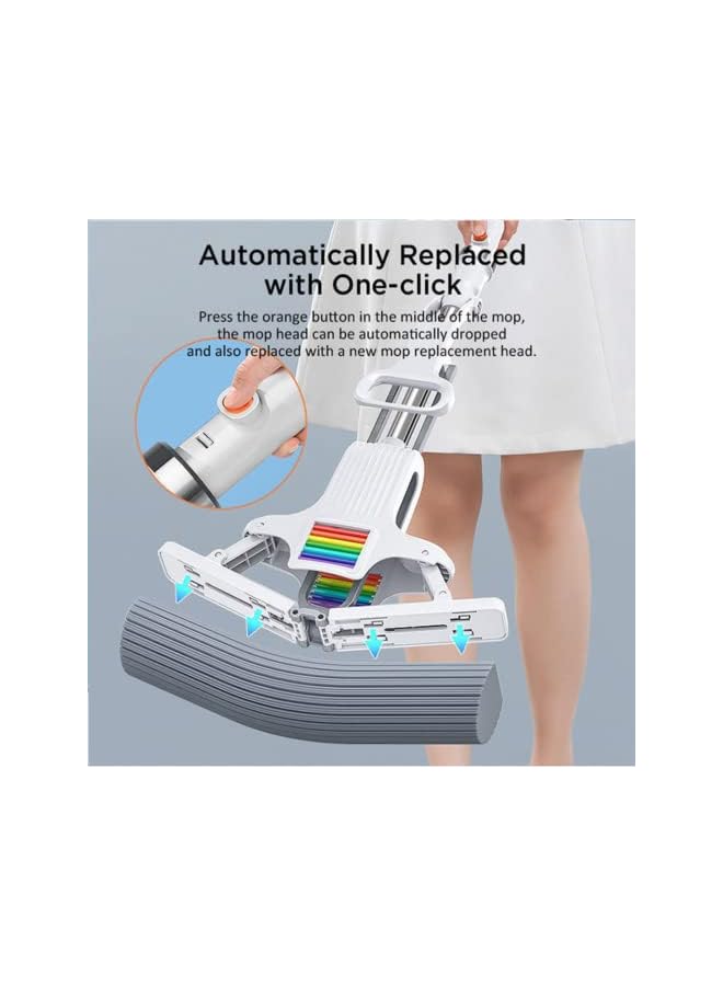 ZALCOON Rainbow Cotton Sponge Mop 13 Inch with Bucket & 3 Super Absorbent Sponge Refill, |Automatic Sponge Release system | Household Cleaning Tool for Kitchen, Tiles, Multi-Surface Hard Floors - Image 4