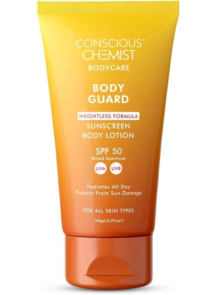كيميائي واعي لوشن واقي الشمس للجسم بتركيبة خفيفة وزن SPF 50+ من بودي كير بودي جارد، 150 جرام - Image 1
