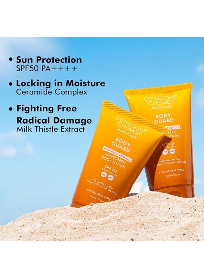 كيميائي واعي لوشن واقي الشمس للجسم بتركيبة خفيفة وزن SPF 50+ من بودي كير بودي جارد، 150 جرام - Image 2