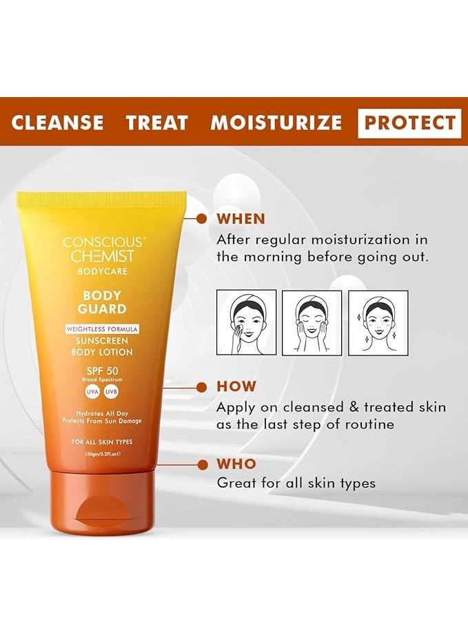 كيميائي واعي لوشن واقي الشمس للجسم بتركيبة خفيفة وزن SPF 50+ من بودي كير بودي جارد، 150 جرام - Image 3
