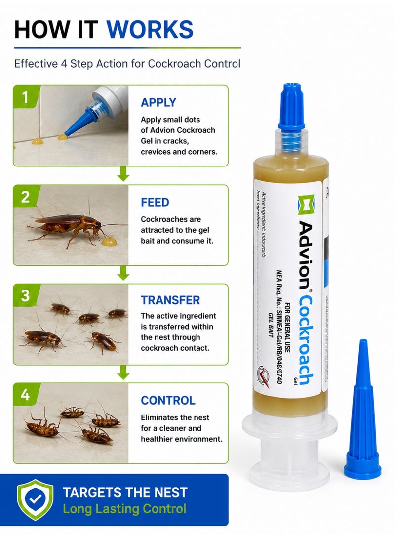 ADVISION Cockroach Gel Bait 30g with Precision Applicator Tip | Professional Strength Cockroach Control Gel | Easy Spot Application for Kitchens, Cabinets & Cracks - Image 3