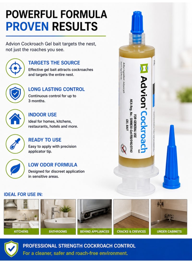 ADVISION Cockroach Gel Bait 30g with Precision Applicator Tip | Professional Strength Cockroach Control Gel | Easy Spot Application for Kitchens, Cabinets & Cracks - Image 4