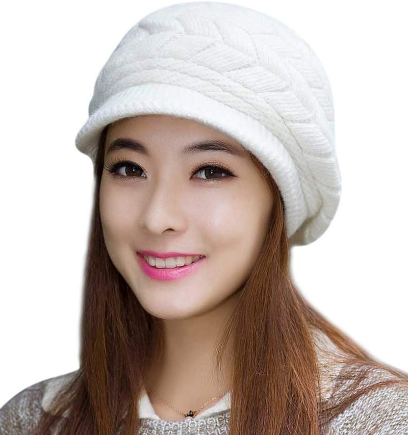 HINDAWI Women Winter Warm Knit Hat Wool Snow Ski Caps with Visor - Image 1