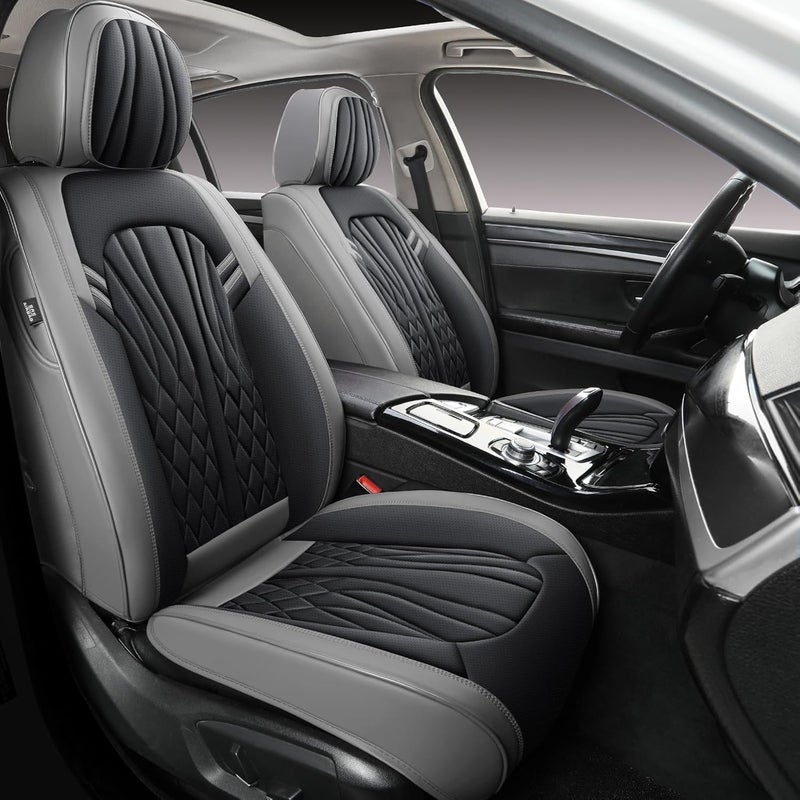 MINGBRON Leather Car Seat Covers - Breathable and Waterproof Faux Leather for Cars, SUVs, Trucks, and Sedans - Universal Fit in Grey & Black - Image 1