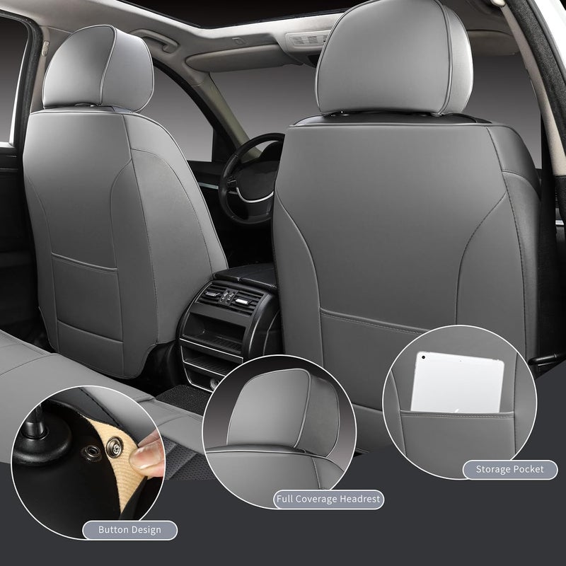 MINGBRON Leather Car Seat Covers - Breathable and Waterproof Faux Leather for Cars, SUVs, Trucks, and Sedans - Universal Fit in Grey & Black - Image 3