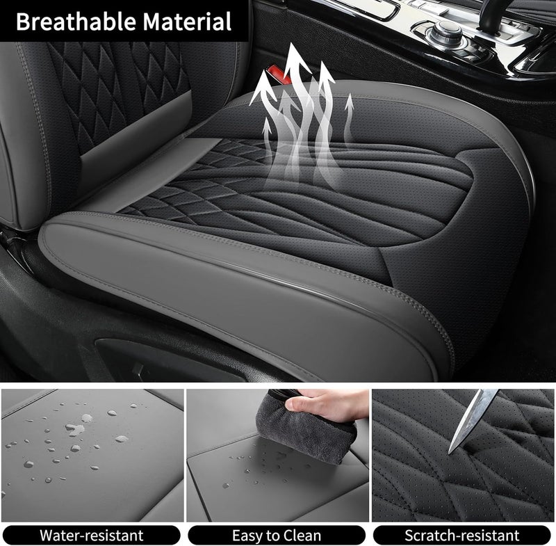 MINGBRON Leather Car Seat Covers - Breathable and Waterproof Faux Leather for Cars, SUVs, Trucks, and Sedans - Universal Fit in Grey & Black - Image 4