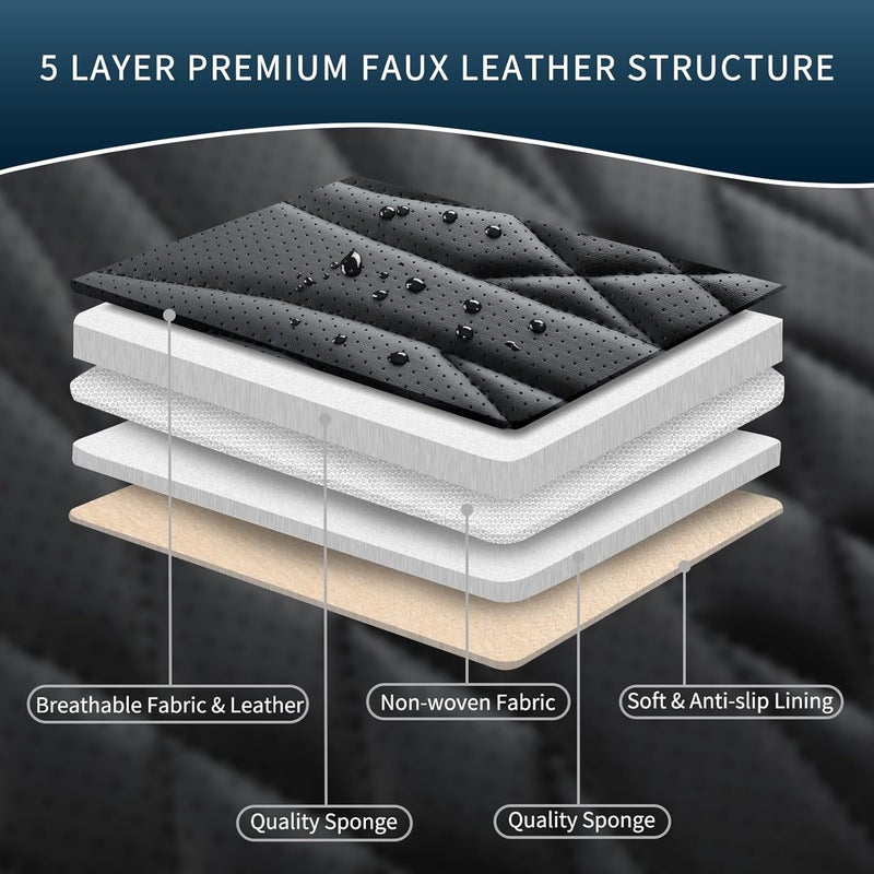 MINGBRON Leather Car Seat Covers - Breathable and Waterproof Faux Leather for Cars, SUVs, Trucks, and Sedans - Universal Fit in Grey & Black - Image 5