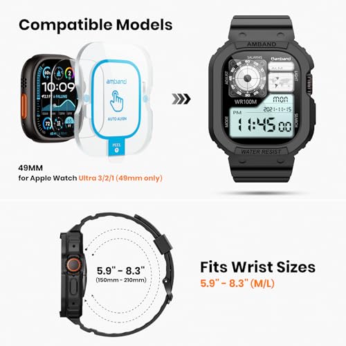 amBand Rugged Band & Case Compatible with Apple Watch Ultra 3 / Ultra 2 / Ultra (49mm), Modern Protective Bumper with Screen Protector Kit, Stylish Yet Durable Strap for Men & Women, Black - Image 2