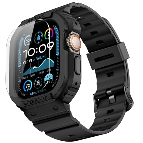 amBand Rugged Band & Case Compatible with Apple Watch Ultra 3 / Ultra 2 / Ultra (49mm), Modern Protective Bumper with Screen Protector Kit, Stylish Yet Durable Strap for Men & Women, Black - Image 1