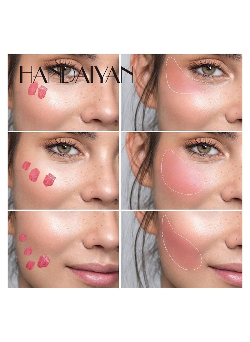 Handaiyan Mousse Liquid Blush For Cheeks Cream Face Blusher Set Stick with Sponge Palette Bronzer Highlighter Shape Contour Moisturizing And Breathable Matte Finish Long-wearing Waterproof For Women Makeup  - Image 3