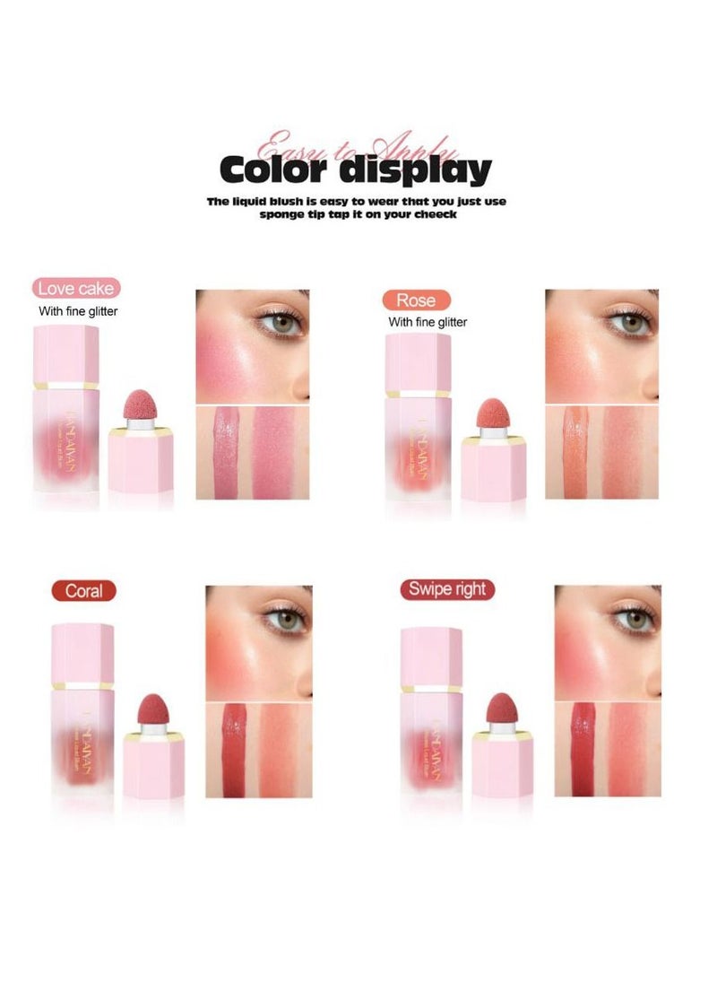 Handaiyan Mousse Liquid Blush For Cheeks Cream Face Blusher Set Stick with Sponge Palette Bronzer Highlighter Shape Contour Moisturizing And Breathable Matte Finish Long-wearing Waterproof For Women Makeup  - Image 5