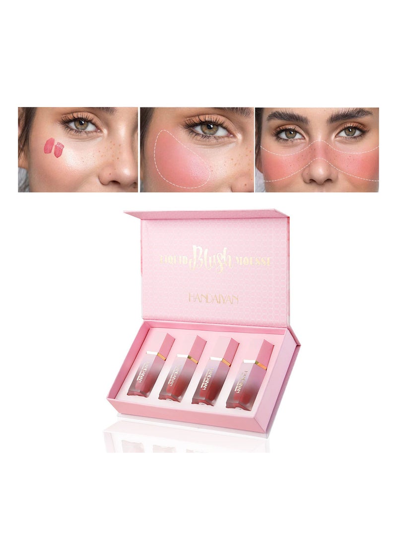 Handaiyan Mousse Liquid Blush For Cheeks Cream Face Blusher Set Stick with Sponge Palette Bronzer Highlighter Shape Contour Moisturizing And Breathable Matte Finish Long-wearing Waterproof For Women Makeup  - Image 2