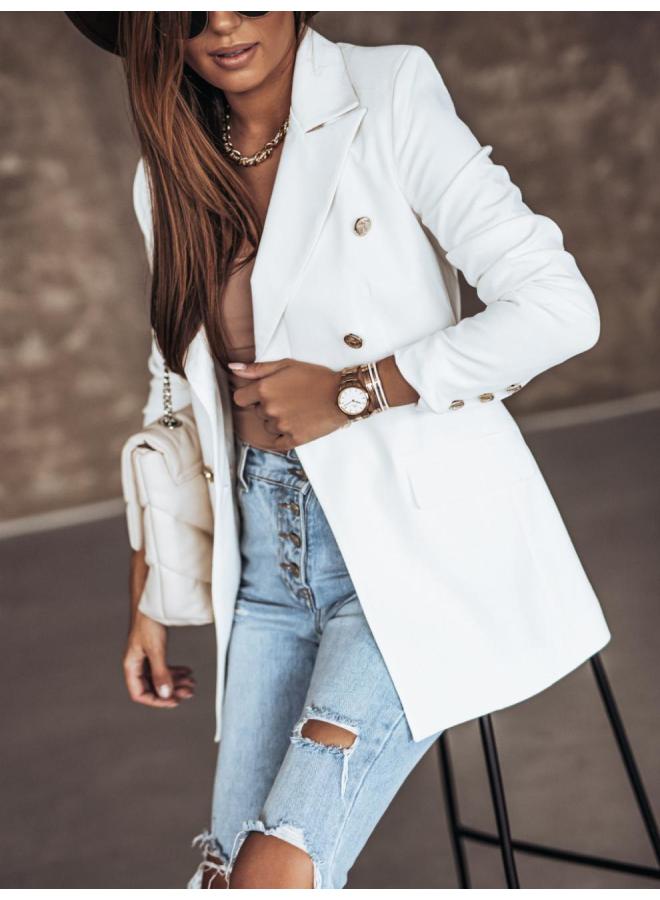 Popular Women's Clothing Fashion Solid Color Long Sleeve Double Breasted Temperament Commuter Small Suit Jacket For Women