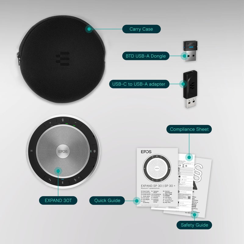 EPOS Expand SP 30T (1000225) Portable Bluetooth Speakerphone - Instant Conferencing Anywhere - Sound-Enhanced - PC, Mobile Phone & Softphone Connection - Image 5