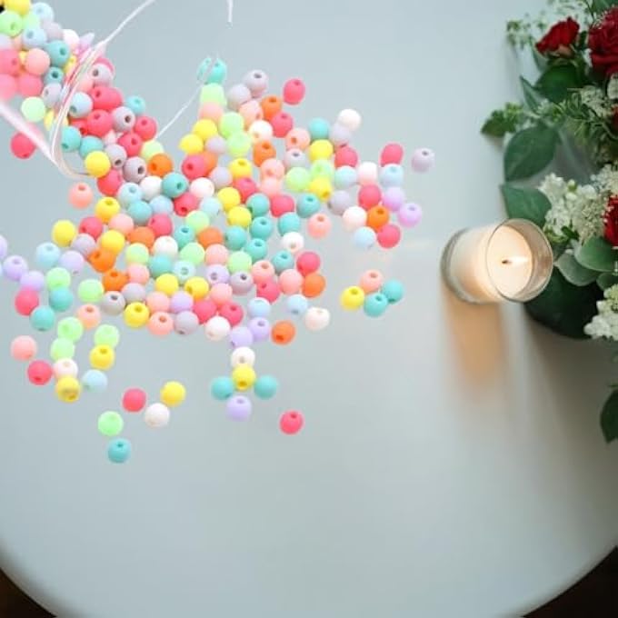 STRBOXONG 1000PCS 6MM MATTE MIX COLORS ACRYLIC ROUND BEADS - FROSTED BUBBLEGUM CHUNKY BEADS FOR NECKLACE AND BRACELET MAKING - CRAFTING SUPPLIES - Image 5