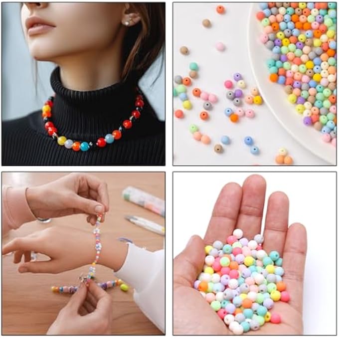 STRBOXONG 1000PCS 6MM MATTE MIX COLORS ACRYLIC ROUND BEADS - FROSTED BUBBLEGUM CHUNKY BEADS FOR NECKLACE AND BRACELET MAKING - CRAFTING SUPPLIES - Image 4