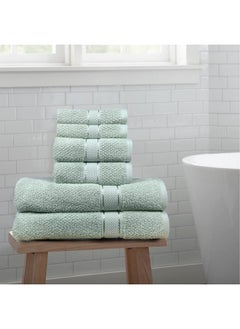 SENSES SENSES by Riba Textured Rice Weave 6 Piece Towel Set | All Cotton Fade-Resistant Highly Absorbent Super Soft Bathroom Towels(2 Pcs Each of Bath, Hand & Wash Towel) -550 GSM (Pale Green)  - Image 1