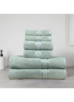 SENSES SENSES by Riba Textured Rice Weave 6 Piece Towel Set | All Cotton Fade-Resistant Highly Absorbent Super Soft Bathroom Towels(2 Pcs Each of Bath, Hand & Wash Towel) -550 GSM (Pale Green)  - Image 2