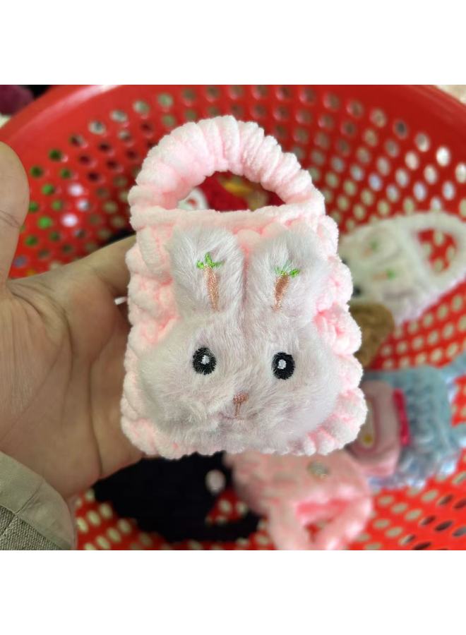 Pink Cute Cyber Red Bear Lion Wake Flower Plush Hand-woven Drop-resistant Headphone Bag Bluetooth Headphone Protective Cover Finished Product-Color:Pink Carrot Rabbit  - Image 1