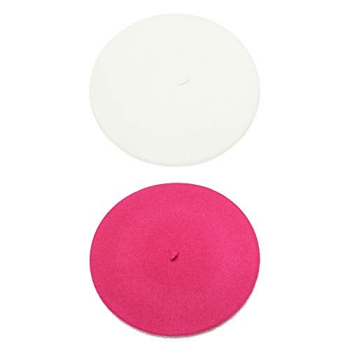 ICSTH French Beret - Wool Solid Color Womens Beanie Cap Hat (One Size, 2PCS White and Rose RED) - Image 5