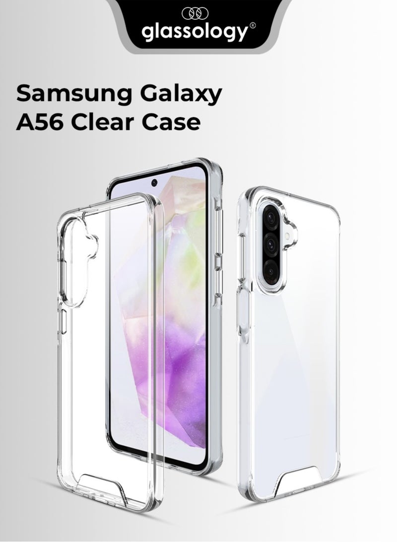 جلاسولوجي Clear Case for Samsung Galaxy A56 5G, Non-Yellowing Shockproof Bumper Protective Phone Cover, Anti-Scratch Hard PC Back - Image 1