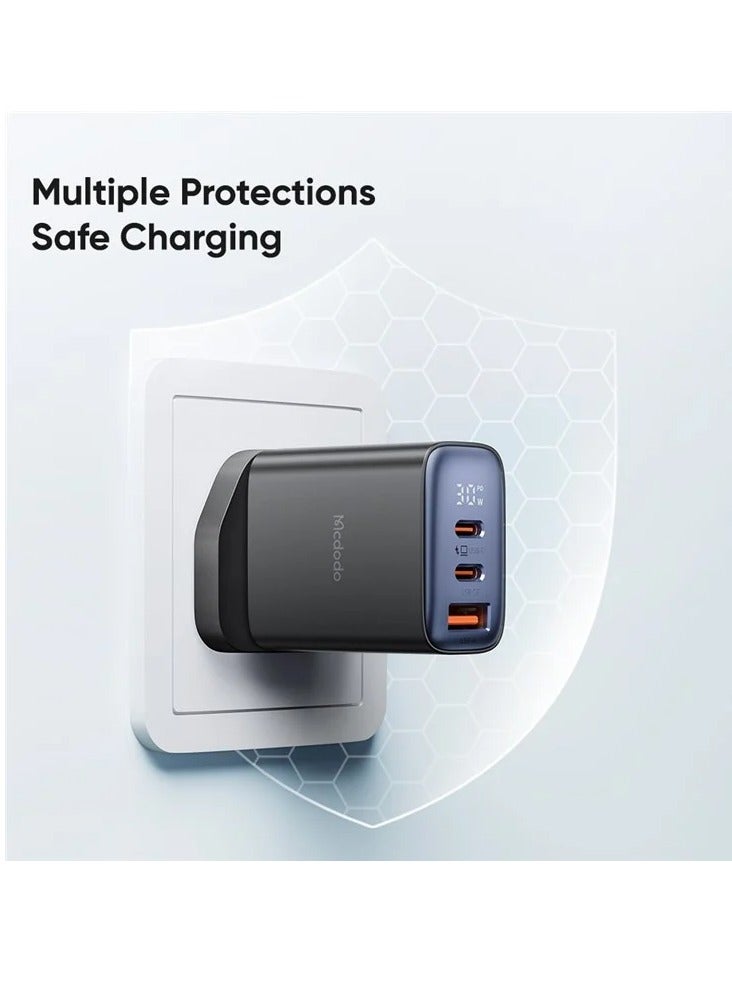 مكدودو MCDODO CH-2170 30W 3-Port Digital Display شاحن سريع مزدوج Type-C+USB-A أسود - Image 5
