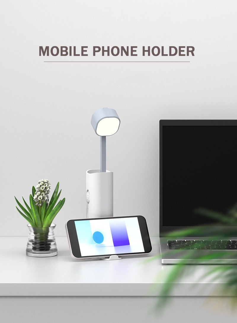 White Rechargeable Table lamp Portable flashlight with Adjustable brightness Retractable USB Power Bank and Phone Holder - Image 5