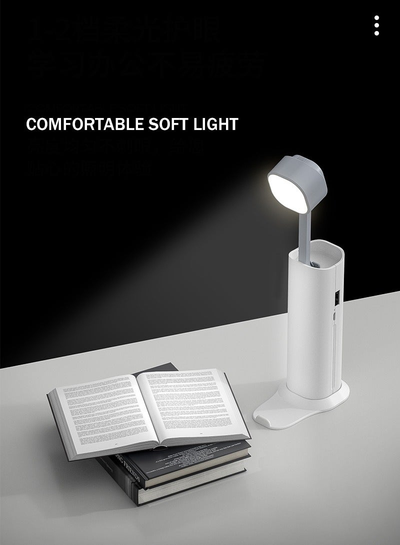 White Rechargeable Table lamp Portable flashlight with Adjustable brightness Retractable USB Power Bank and Phone Holder - Image 3