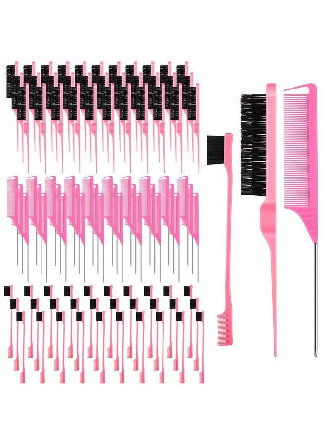 Youyole 90 Piece Hair Styling Set: 30 Teasing Brushes, 30 Rat Tail Combs, 30 Edge Brushes for Women, Babies, and Kids - Pink - Image 1