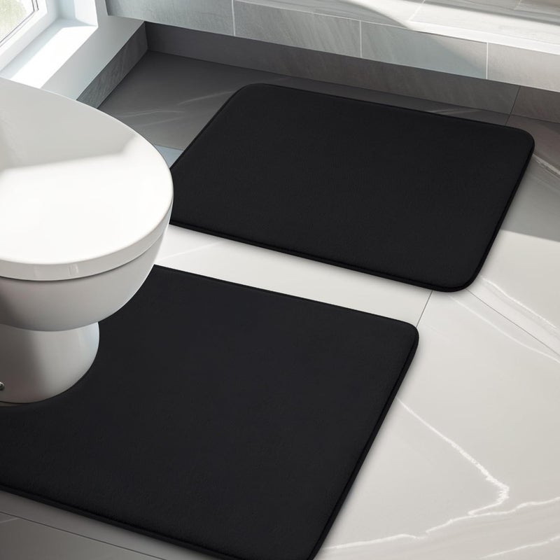YIHOUSE Bathroom Rug Sets 2 Piece, Memory Foam Bath Mat, Non Slip Super Absorbent Soft Bathroom Mats, Machine Washable Bathroom Floor Mats Sets for Sink,Tub, Shower and Toilet,Black - Image 1