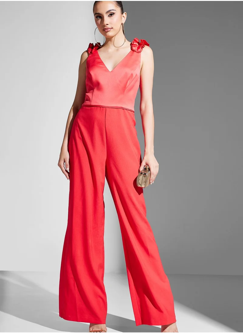 Adrianna Papell V-Neck Wide Leg Jumpsuit