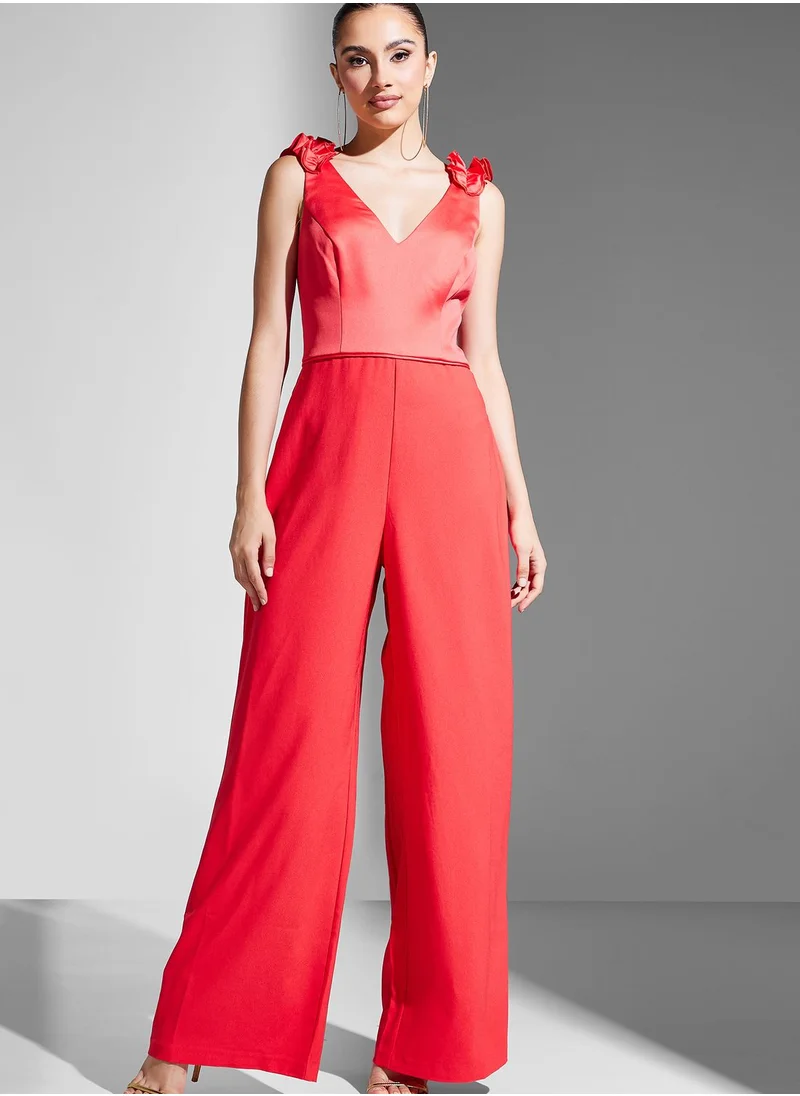 Adrianna Papell V-Neck Wide Leg Jumpsuit