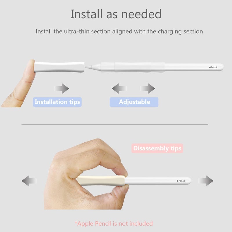 SIXFU Grip Designed for Apple Pencil PRO/ 2nd Generation/USB-C, 2 PCS Premium Silicone Multifunctional Grip for iPad Pencil Stylus Pen(White, Off White) - Image 5