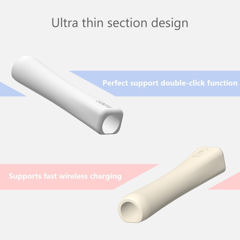 SIXFU Grip Designed for Apple Pencil PRO/ 2nd Generation/USB-C, 2 PCS Premium Silicone Multifunctional Grip for iPad Pencil Stylus Pen(White, Off White) - Image 4