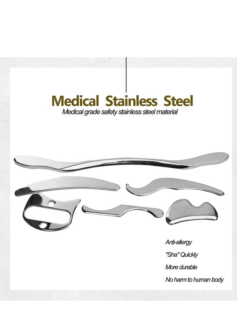 طقم أدوات تدليك من الفولاذ المقاوم للصدأ الرياضي جوا شا للتدليك مكون من 6 قطع لتعبئة الأنسجة الرخوة للعلاج الطبيعي - Image 2