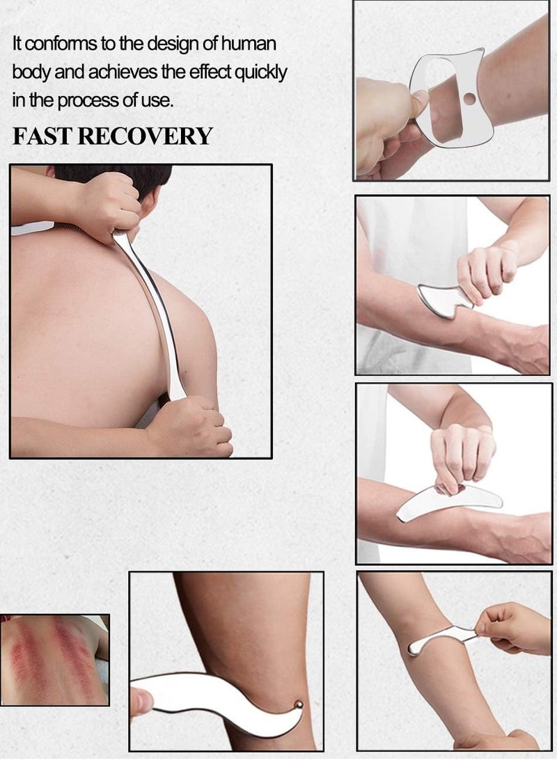 طقم أدوات تدليك من الفولاذ المقاوم للصدأ الرياضي جوا شا للتدليك مكون من 6 قطع لتعبئة الأنسجة الرخوة للعلاج الطبيعي - Image 3