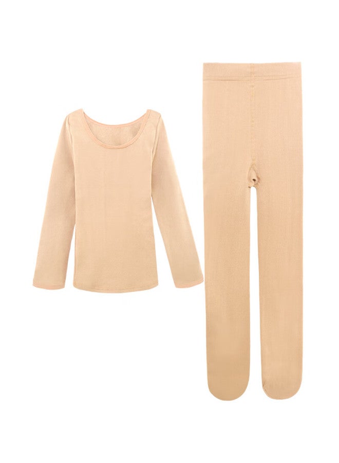 Aiwu Ge Children's Dance Base Layer Skin Color Invisible Practice Suit Girls Light Nude Base Layer Set Size M - Fleece Lined