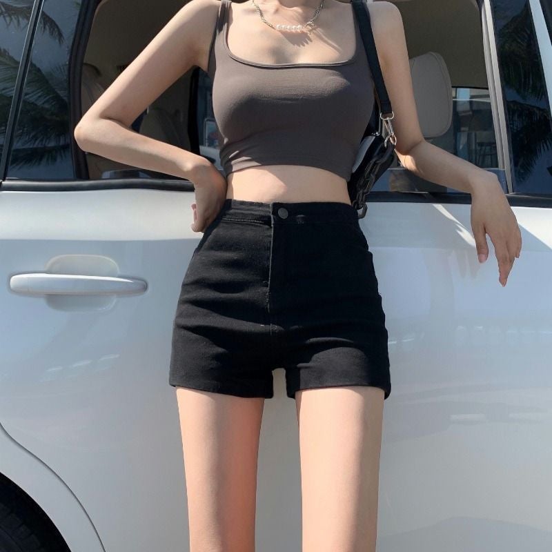 New High-Elastic Denim Shorts, High-Waisted Black Slimming Girl Tight-Fitting Hip-Hugging Pants - Image 4