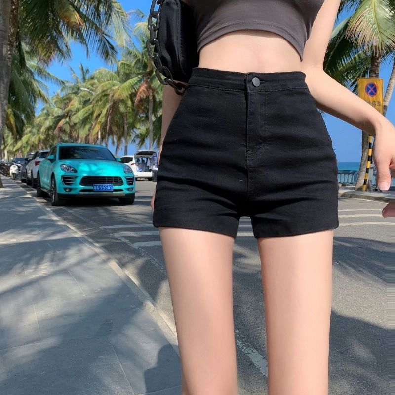 New High-Elastic Denim Shorts, High-Waisted Black Slimming Girl Tight-Fitting Hip-Hugging Pants - Image 5