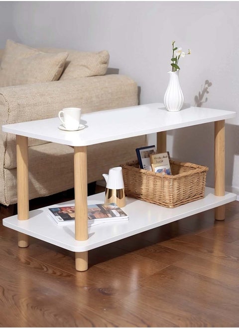 Double Layer Sofa Side Table with Open Strage Shelf,End Table Coffee Table Bedside Table with Wooden Legs for Bedroom Living Room Office Room,Easy Assemble,80*40*53CM